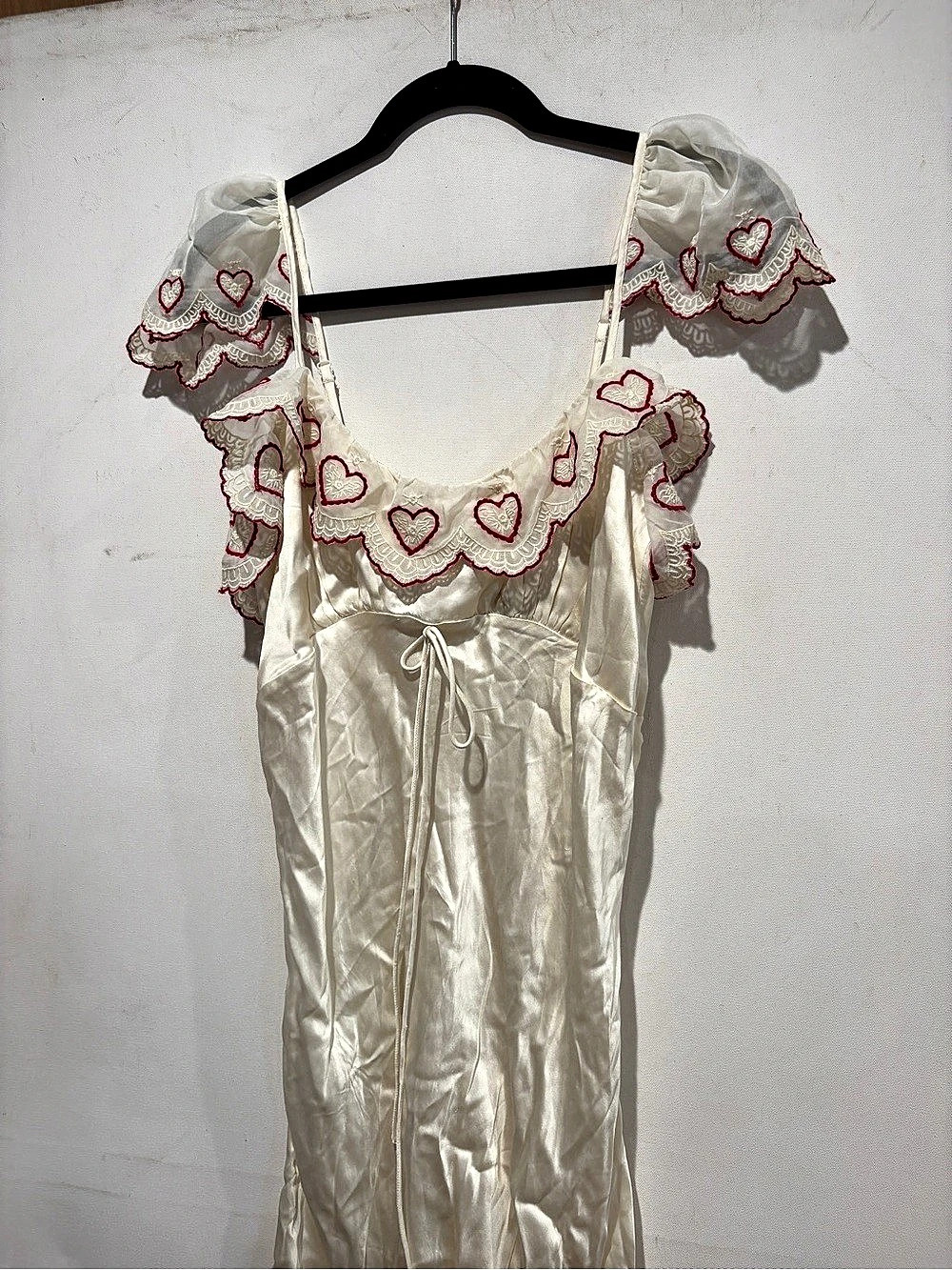 $389 NWT For Love & Lemons Amor Midi Slip Dress in Cream & Red Sz Large - Picture 7 of 15